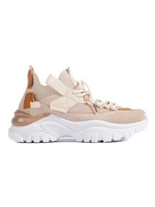 Sznurowane sneakersy damskie beżowe - 39