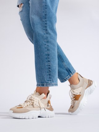 Sznurowane sneakersy damskie beżowe - 39