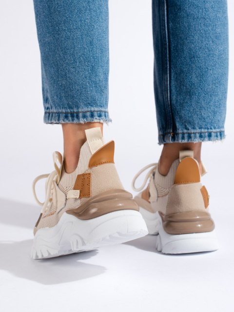 Sznurowane sneakersy damskie beżowe - 39