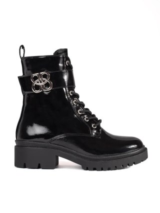 Czarne lakierowane botki workery damskie - 36