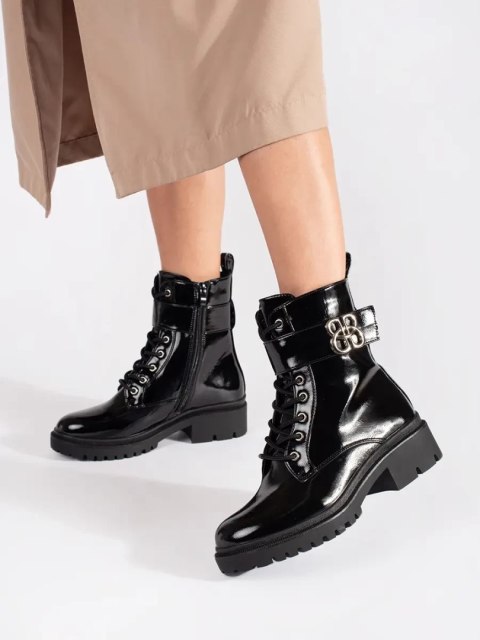 Czarne lakierowane botki workery damskie - 36