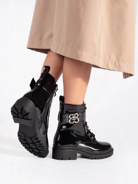 Czarne lakierowane botki workery damskie - 41