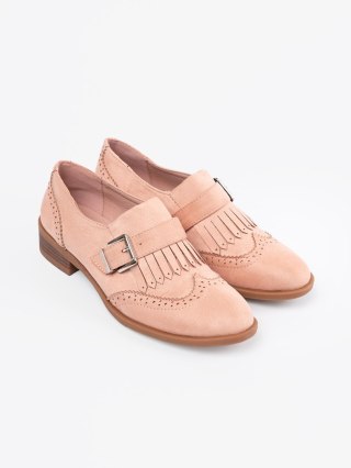 Różowe zamszowe loafersy płaskie - 41