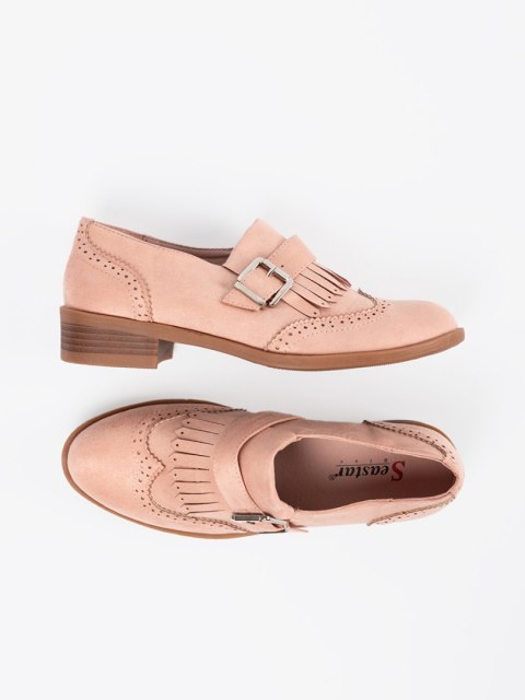 Różowe zamszowe loafersy płaskie - 41