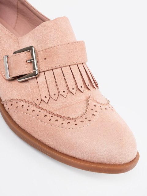 Różowe zamszowe loafersy płaskie - 41