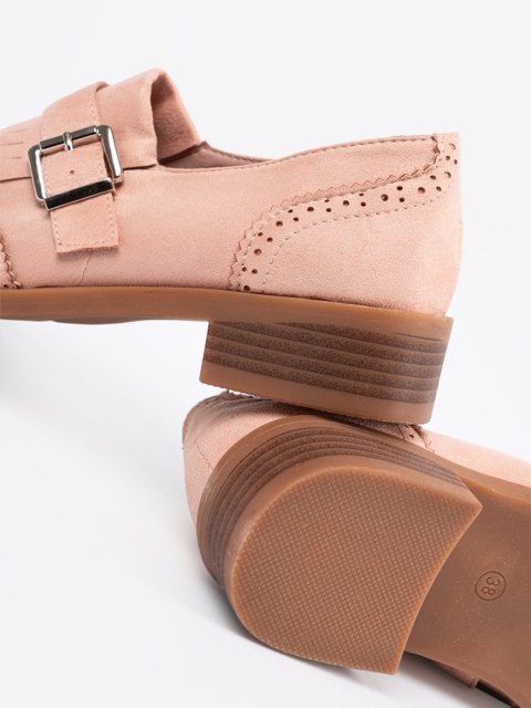 Różowe zamszowe loafersy płaskie - 41