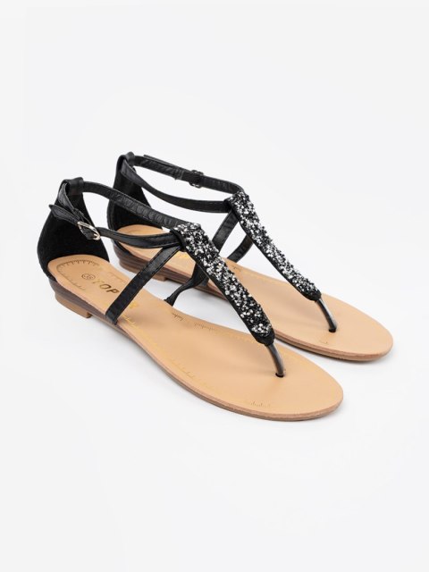 Płaskie sandałki czarne w stylu japonek - 39 Płaskie sandałki czarne w stylu japonek - 39
