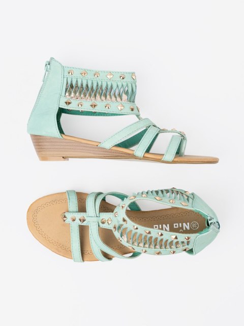 Turkusowe sandały z ćwiekami boho - 39 Turkusowe sandały z ćwiekami boho - 39