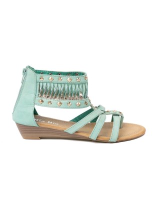 Turkusowe sandały z ćwiekami boho - 41