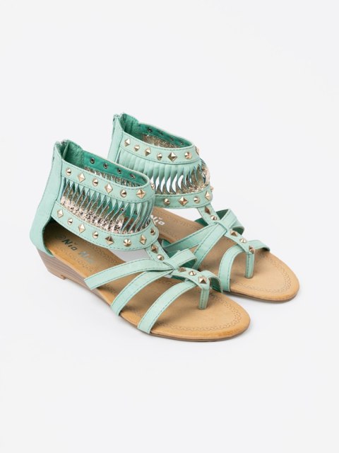Turkusowe sandały z ćwiekami boho - 41 Turkusowe sandały z ćwiekami boho - 41