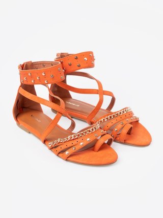 Pomarańczowe sandały boho z ćwiekami - 39