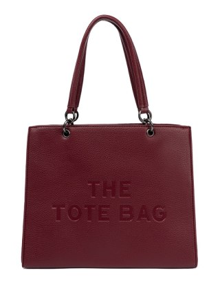 Bordowa torebka typu tote z tłoczonym napisem - one size