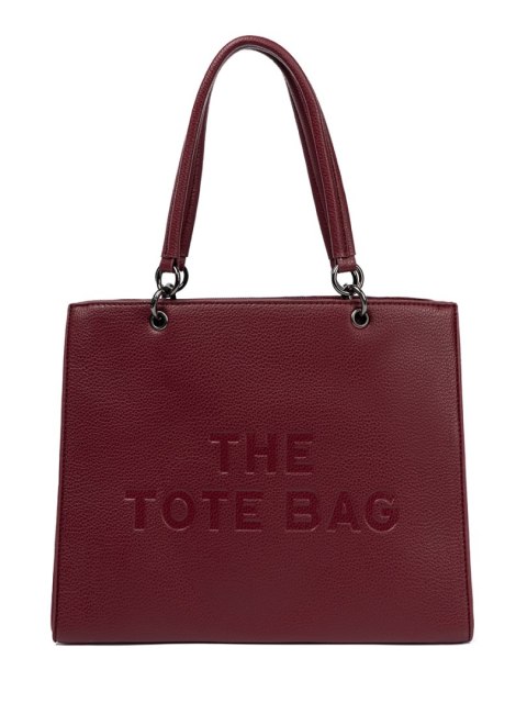 Bordowa torebka typu tote z tłoczonym napisem - one size
