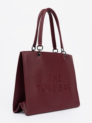 Bordowa torebka typu tote z tłoczonym napisem - one size