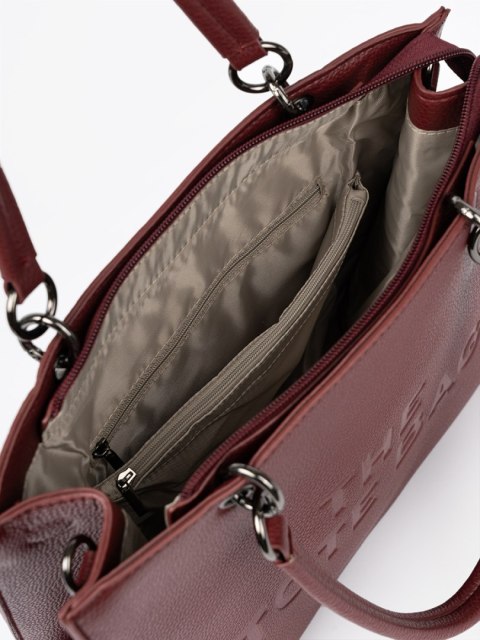 Bordowa torebka typu tote z tłoczonym napisem - one size