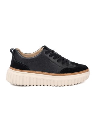 Czarne sneakersy skórzane na beżowej platformie Sergio Leone - 37