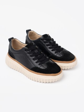 Czarne sneakersy skórzane na beżowej platformie Sergio Leone - 38