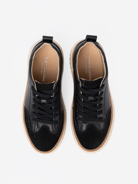 Czarne sneakersy skórzane na beżowej platformie Sergio Leone - 38