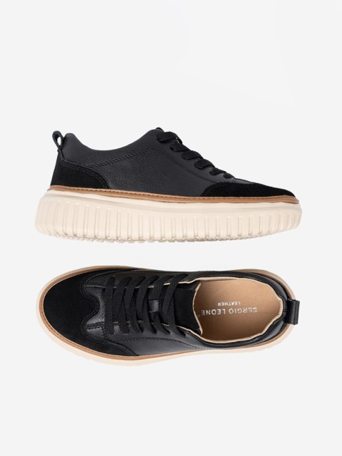 Czarne sneakersy skórzane na beżowej platformie Sergio Leone - 38