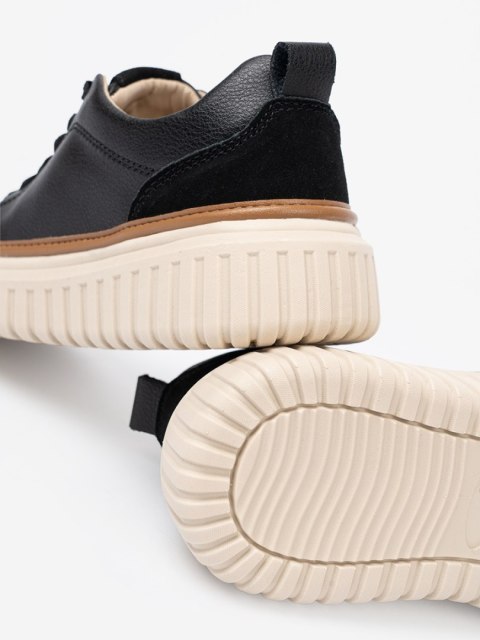 Czarne sneakersy skórzane na beżowej platformie Sergio Leone - 40