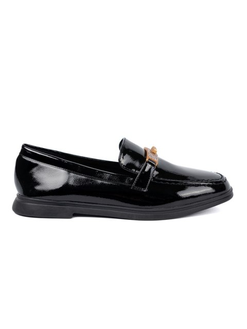 Eleganckie lakierowane mokasyny z złotą ozdobą - 38