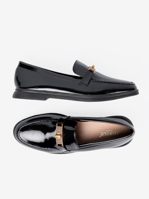 Eleganckie lakierowane mokasyny z złotą ozdobą - 38