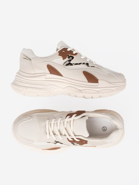 Beżowe sneakersy damskie na grubej podeszwie - 36 Beżowe sneakersy damskie na grubej podeszwie - 36
