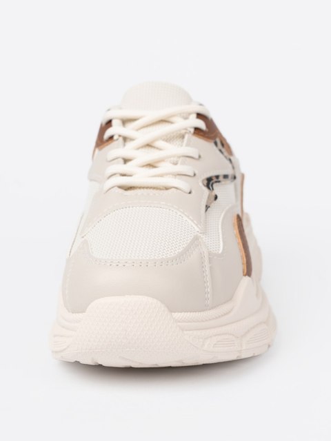 Beżowe sneakersy damskie na grubej podeszwie - 36 Beżowe sneakersy damskie na grubej podeszwie - 36