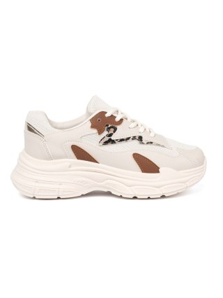 Beżowe sneakersy damskie na grubej podeszwie - 39