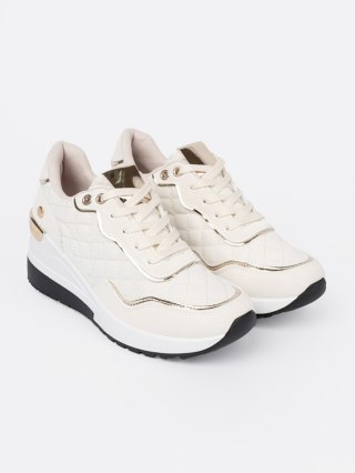 Beżowe sneakersy z połyskującymi złotymi akcentami - 39
