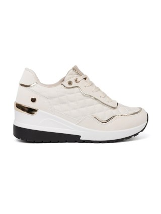 Beżowe sneakersy z połyskującymi złotymi akcentami - 40