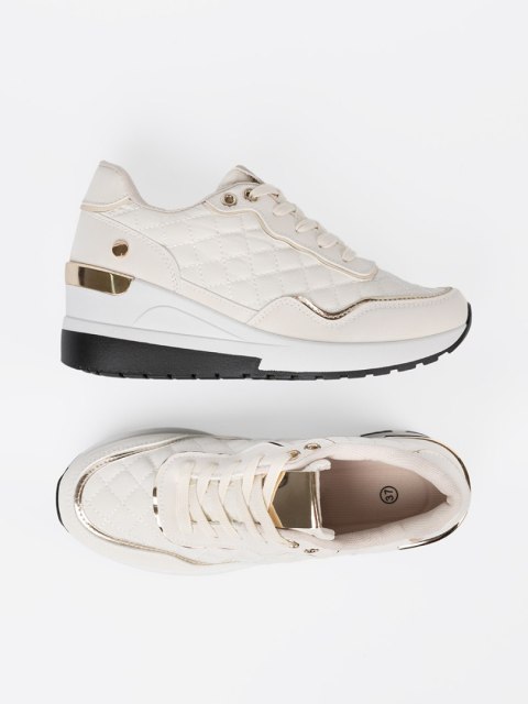 Beżowe sneakersy z połyskującymi złotymi akcentami - 40 Beżowe sneakersy z połyskującymi złotymi akcentami - 40