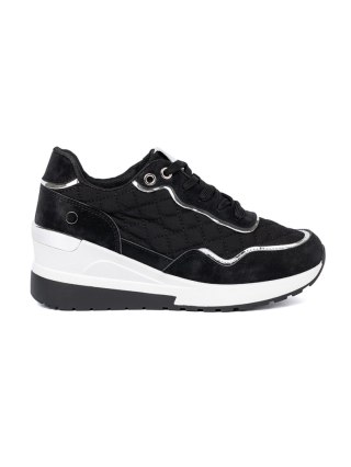 Czarne sneakersy damskie na koturnie - 36