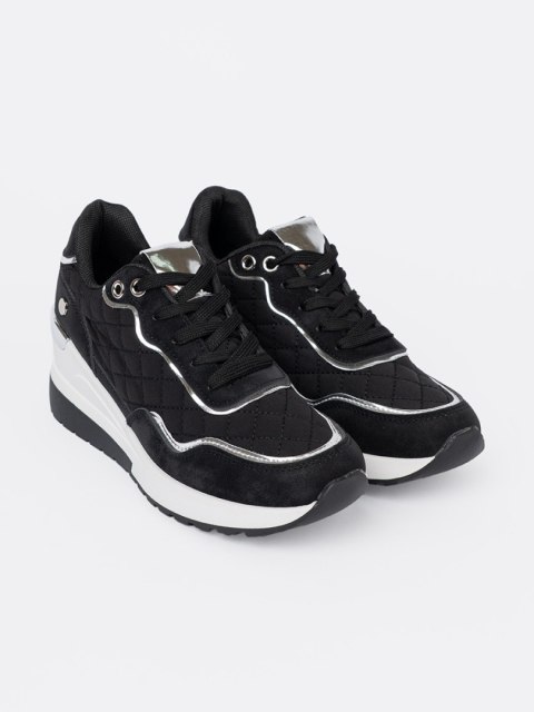 Czarne sneakersy damskie na koturnie - 38