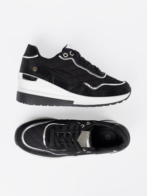 Czarne sneakersy damskie na koturnie - 38