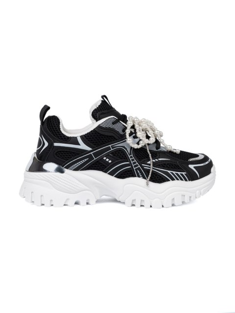 Czarne sneakersy z białą kokardą i koralikami - 40 Czarne sneakersy z białą kokardą i koralikami - 40