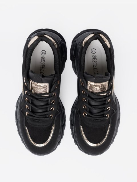 Czarne sneakersy z ozdobnym złotym sercem - 37