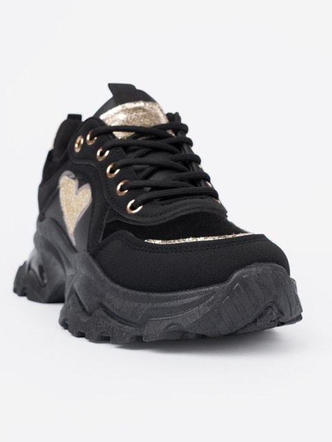 Czarne sneakersy z ozdobnym złotym sercem - 38
