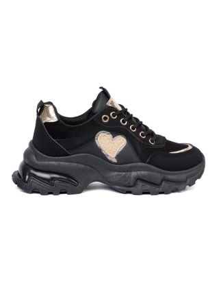 Czarne sneakersy z ozdobnym złotym sercem - 40