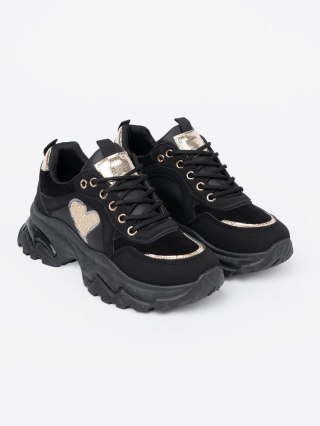 Czarne sneakersy z ozdobnym złotym sercem - 40