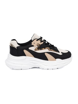 Czarno-beżowe sneakersy damskie na grubej podeszwie - 38