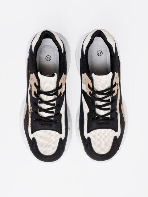 Czarno-beżowe sneakersy damskie na grubej podeszwie - 38