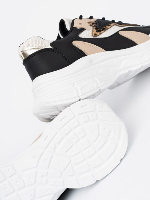 Czarno-beżowe sneakersy damskie na grubej podeszwie - 38