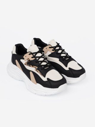 Czarno-beżowe sneakersy damskie na grubej podeszwie - 40