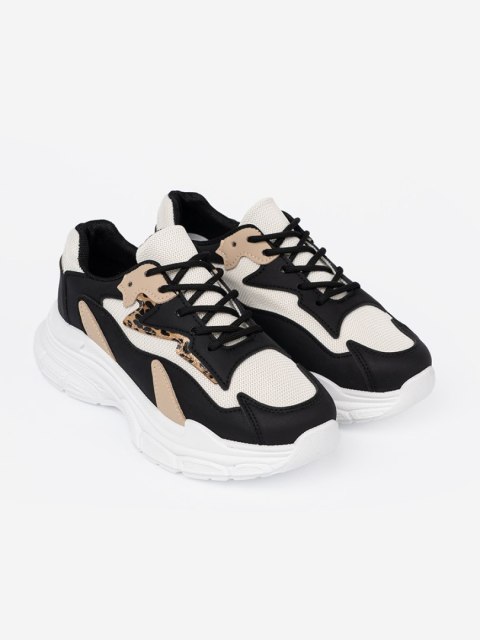 Czarno-beżowe sneakersy damskie na grubej podeszwie - 41