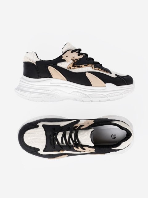 Czarno-beżowe sneakersy damskie na grubej podeszwie - 41