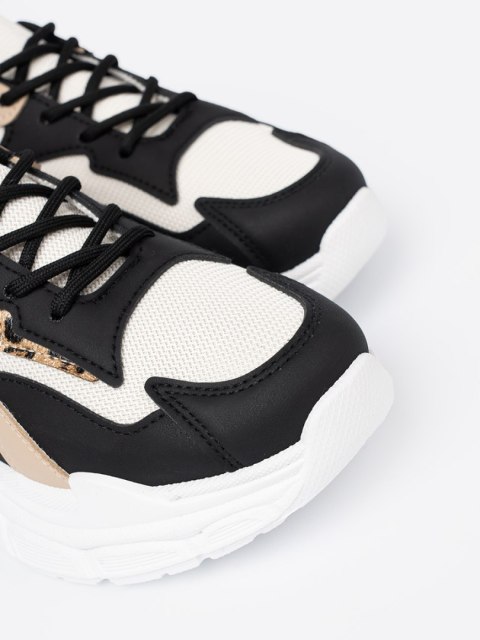 Czarno-beżowe sneakersy damskie na grubej podeszwie - 41