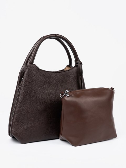 Elegancka brązowa torebka z kosmetyczką w środku - one size