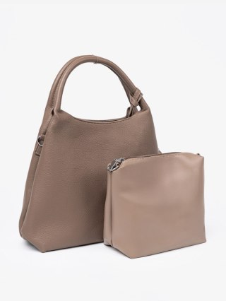 Elegancka ciemnobeżowa torebka z kosmetyczką w środku - one size
