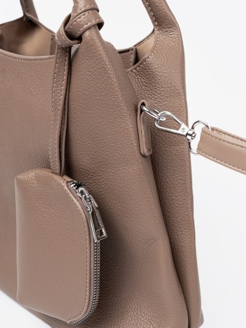 Elegancka ciemnobeżowa torebka z kosmetyczką w środku - one size